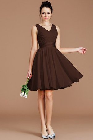 Normale Taille Ärmelloses Kurzes Brautjungfernkleid mit Gürtel mit Schleife - Bild 11