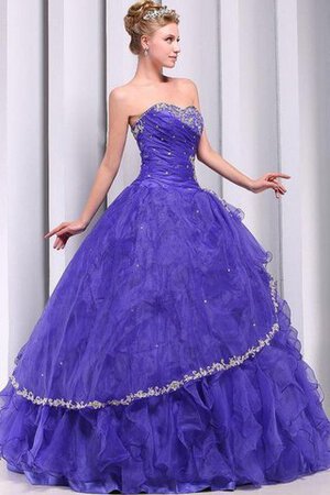 Robe de quinceanera manche nulle en tulle decoration en fleur avec perle jusqu'au sol - Photo 5