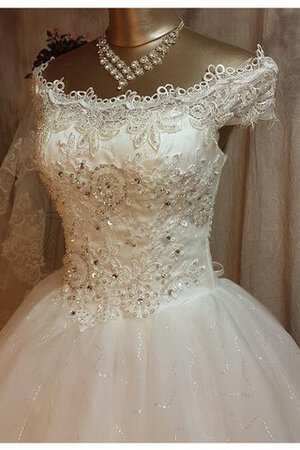 Kurze Ärmeln Spitze Duchesse-Linie Tüll romantisches Brautkleid mit Schmetterlingsknoten - Bild 4