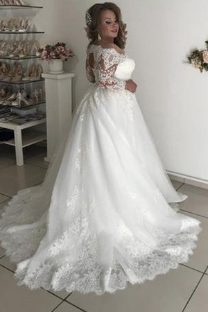 Natürliche Taile Junoesque Bodenlanges Brautkleid aus Tüll mit Sweep Zug - Bild 3