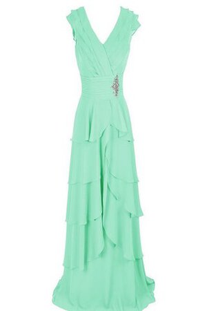 Robe demoiselle d'honneur v encolure fermeutre eclair avec gradins en chiffon jusqu'au sol - Photo 1