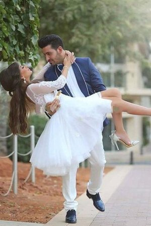 Abito da Sposa in pizzo A-Line Schiena Nuda in Pizzo mini al ginocchio - Foto 2