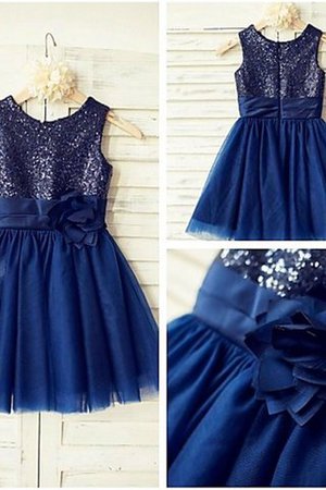 Prinzessin Normale Taille Wadenlanges Blumenmädchenkleid aus Tüll mit Schaufel Ausschnitt - Bild 6