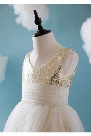 Abito da Cerimonia Bambini V-Scollo A-Line Senza Maniche in Tulle con Increspature Ball Gown - Foto 5