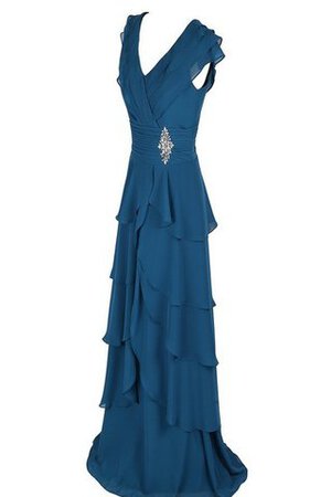 Robe demoiselle d'honneur v encolure fermeutre eclair avec gradins en chiffon jusqu'au sol - Photo 3