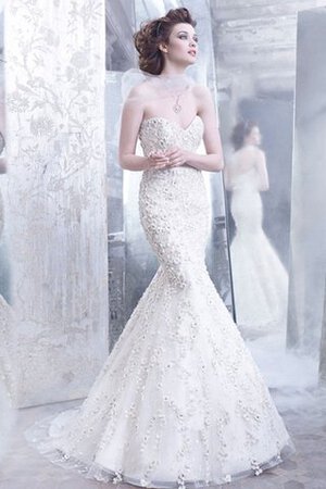 Abito da Sposa Elegante Sirena con Fiore in Tulle Cuore Senza Maniche - Foto 2