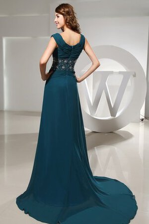 Plissiertes Chiffon gerüschtes Perlenbesetztes bodenlanges Abendkleid - Bild 6