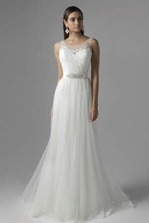 A linie Tüll Ärmelloses bodenlanges Brautkleid mit Applike - Bild 3