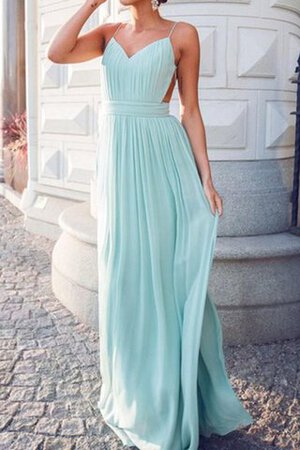 Ärmellos V-Ausschnitt A-Line bodenlanges Brautjungfernkleid mit Plissierungen - Bild 3
