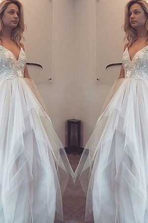 Robe de bal naturel decoration en fleur a-ligne en tulle longueru au niveau de sol - Photo 1