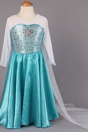 Natürliche Taile Schaufel-Ausschnitt Bodenlanges Anständiges Blumenmädchenkleid mit Blume - Bild 1