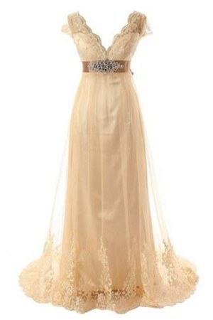 V-Ausschnitt Funkelnd Kurze Ärmeln Prinzessin Romantisches Brautkleid - Bild 1