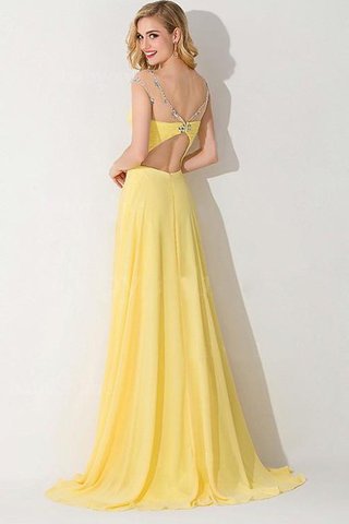 Vintage gerüschtes Chiffon Schaufel-Ausschnitt Perlenbesetztes schlichtes Abendkleid - Bild 2