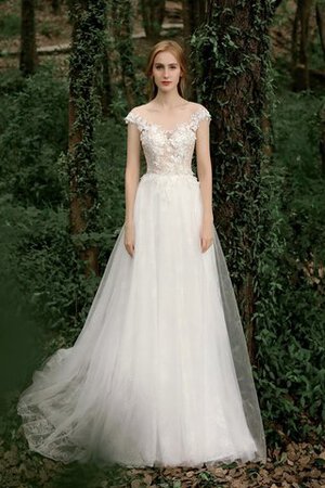 Spitze Leuchtenden Sittsames Bodenlanges Brautkleid mit Schaufel Ausschnitt - Bild 7