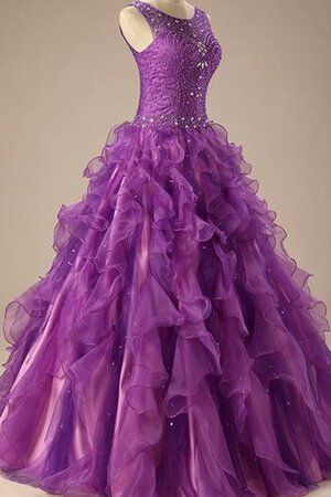 Satin Ärmelloses Perlenbesetztes plissiertes bodenlanges Quinceanera Kleid mit Stickerei - Bild 2