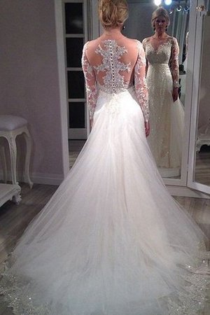 Sweep train Paillette Natürliche Taile Schlichtes Brautkleid mit V-Ausschnitt - Bild 2