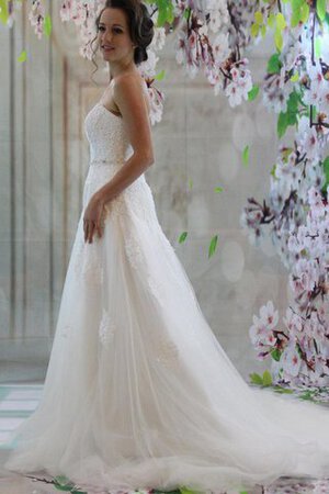 Abito da Sposa Allacciato A Terra Coda A Strascico Corto con Perline A-Line Cuore - Foto 3