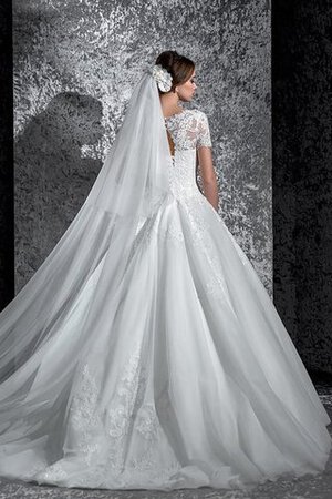 Robe de mariée longue de col en v de mode de bal decoration en fleur en tulle - Photo 2