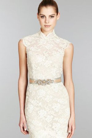 Robe de mariée naturel de sirène longueur au ras du sol de col haut trou de serrure - Photo 5