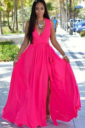 Robe demoiselle d'honneur naturel avec chiffon avec perle de col en v manche nulle - Photo 1