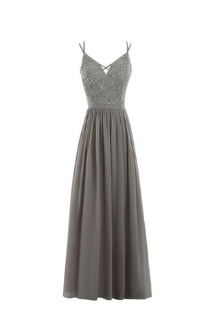 Chiffon natürliche Taile Perlenbesetztes formelles schlichtes Abendkleid mit Bordüre - Bild 1
