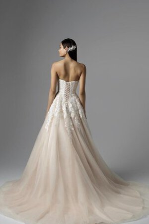 Ärmelloses a linie normale Taille Tüll bodenlanges Brautkleid mit Rücken Schnürung - Bild 2