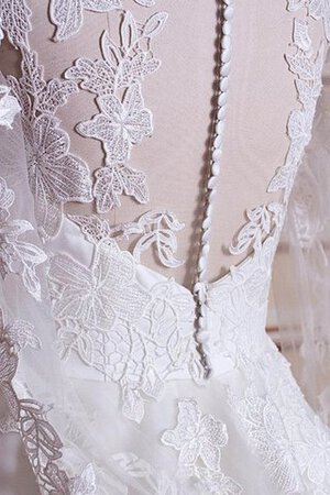 Abito da Sposa Cerniera in Raso in Tulle con Maniche Lunghe Sotto Ginocchio con Bottone - Foto 2