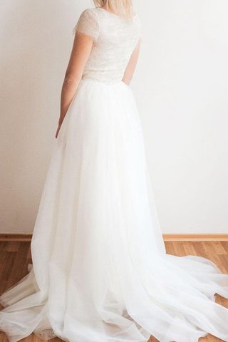 A-Line kurze Ärmeln Spitze Gericht Schleppe Brautjungfernkleid mit Bordüre mit V-Ausschnitt - Bild 2