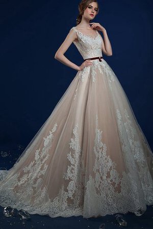 Abito da Sposa Cerniera con Fusciacca in Tulle con Nastro a riva in Pizzo - Foto 1