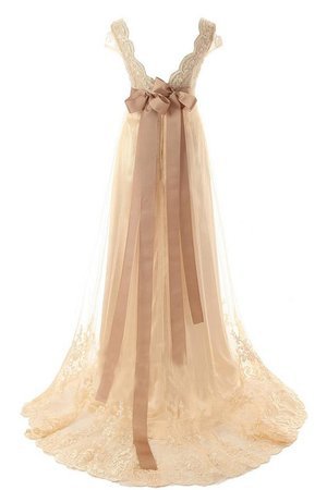 V-Ausschnitt Funkelnd Kurze Ärmeln Prinzessin Romantisches Brautkleid - Bild 2