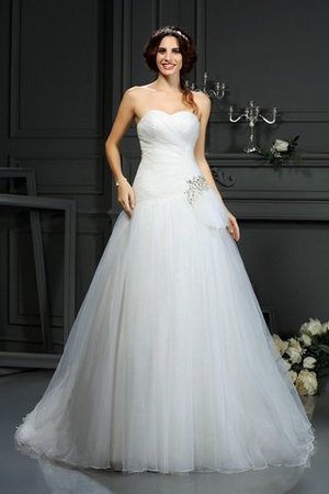 Robe de mariée longue fermeutre eclair col en forme de cœur en organza avec perle - Photo 2