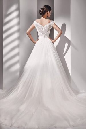 Sweep Zug Strand Zickzack Ausschnitt A-Linie bodenlanges Brautkleid mit Applikation - Bild 3