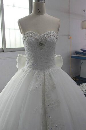 Abito da Sposa in Organza con Fiocco in pizzo in Raso Schiena Nuda con Applique - Foto 3