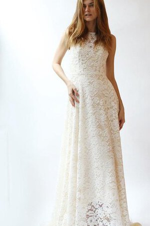 Spitze Reißverschluss a linie Ärmellos schlichtes Brautkleid mit Juwel Ausschnitt - Bild 2