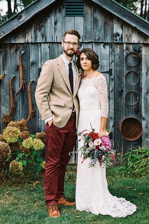 Robe de mariée facile naturel orné de nœud à boucle epaule nue de fourreau - Photo 1