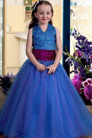 Ärmelloses Duchesse-Linie Nackenband Tüll Blumenmädchenkleid mit Blume - Bild 1