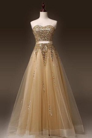 A-Line Tüll Paillettenbesetztes bodenlanges Abendkleid ohne Ärmeln mit Reißverschluss - Bild 1