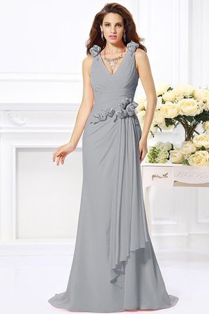 Robe demoiselle d'honneur naturel longue avec fleurs manche nulle de col en v - Photo 27
