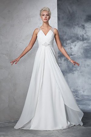 Robe de mariée de col en v manche nulle a-ligne ruché en chiffon - Photo 4