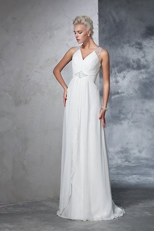 Robe de mariée de col en v manche nulle a-ligne ruché en chiffon - Photo 6