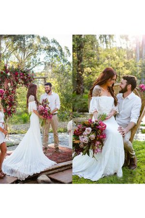 Abito da Sposa Moderno a Spiaggia Cerniera con Manica Corte Semplice Fuori dalla spalla