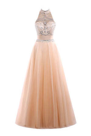 Robe de soirée brillant manche nulle en tulle en satin tissé élastique elevé - Photo 1