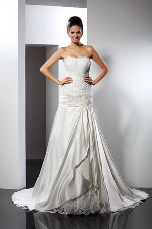 Robe de mariée longue de sirène en satin col en forme de cœur appliques - Photo 1