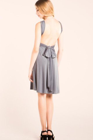 Robe demoiselle d'honneur simple courte ruché de lotus avec sans manches - Photo 2