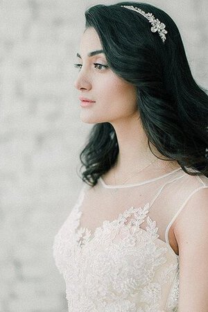 Abito da Sposa con Applique in pizzo Spazzola Treno A-Line in Pizzo Romantico - Foto 4