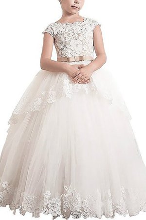 Abito da Cerimonia Bambini in Pizzo A Terra in Tulle Tondo con Fiore - Foto 1