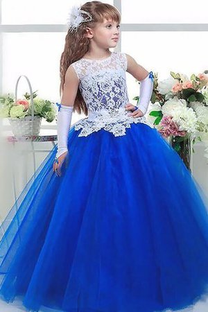 Ärmelloses Duchesse-Linie Juwel Ausschnitt Bodenlanges Blumenmädchenkleid aus Tüll - Bild 1