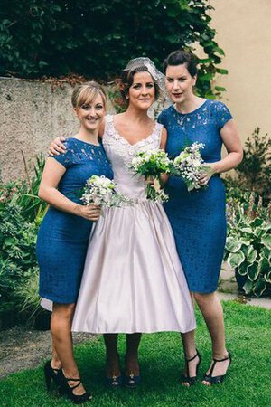 Spitze Ärmellos normale Taille mini Brautjungfernkleid mit gekappten Ärmeln mit Bordüre - Bild 1
