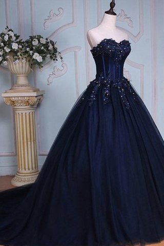 Robe de quinceanera naturel jusqu'au sol avec fleurs textile en tulle decoration en fleur - Photo 2