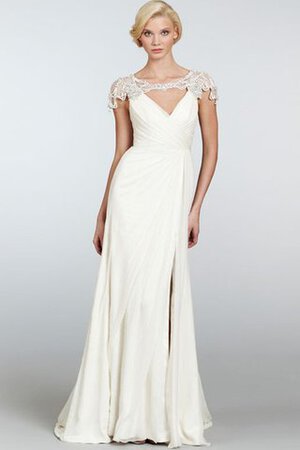 Robe de mariée avec chiffon avec manche courte de traîne mi-longue entrecroisé avec cristal - Photo 2